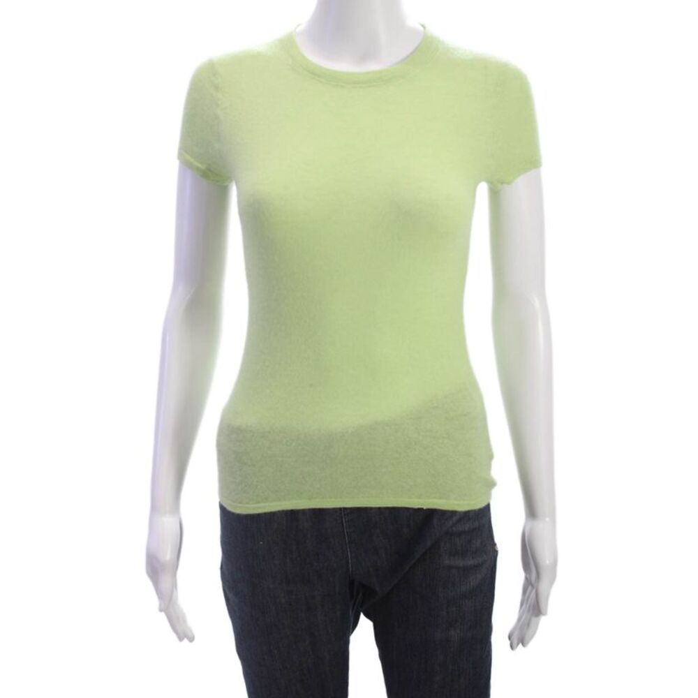 Sutton Cashmere Womens Crew Neck Short Sleeve Pullover Sweater Green Size S